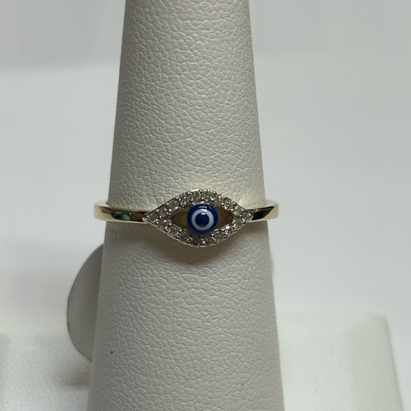 Genuine 14K Yellow Gold Diamond Evil Eye Ring - Picture 3 of 3